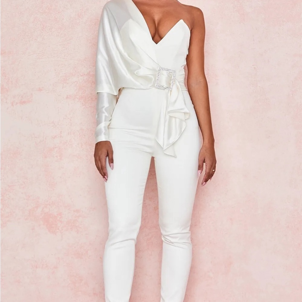 HOUSE OF CB Willow Ivory Satin Jumpsuit